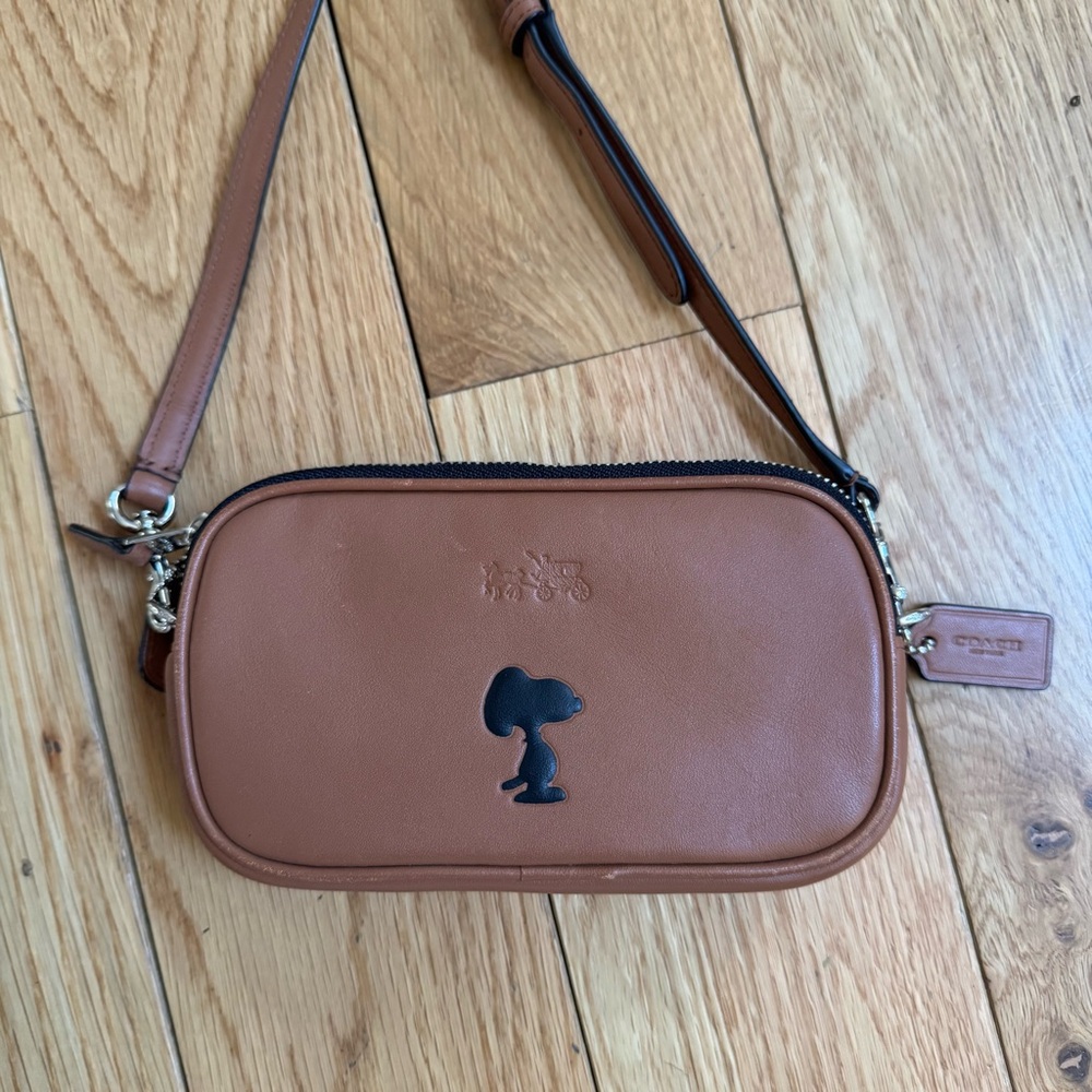 Coach x Peanuts Brown Leather Crossbody Bag with Snoopy